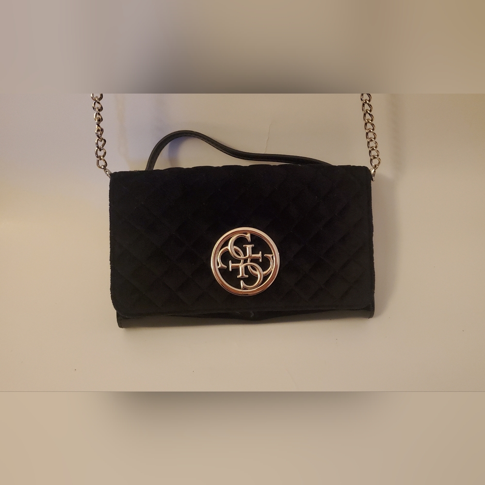 GUESS Small Black Velvet Crossbody Bag